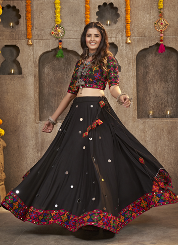 Viscose Rayon Real Mirror Work Navy Blue Navratri Lehenga Choli